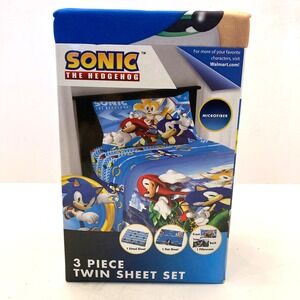 Sonic The Hedgehog‎ 3pc Twin Sheet Set Fitted, Flat, Pillowcase Microfiber NEW